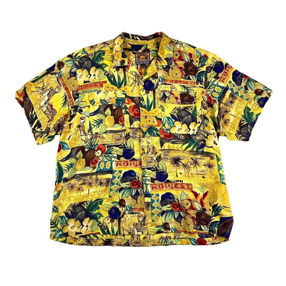 Pusser's Island Wear Vintage Camp Shirt  Men's L  Rayon / Linen Blend  Hawaiian